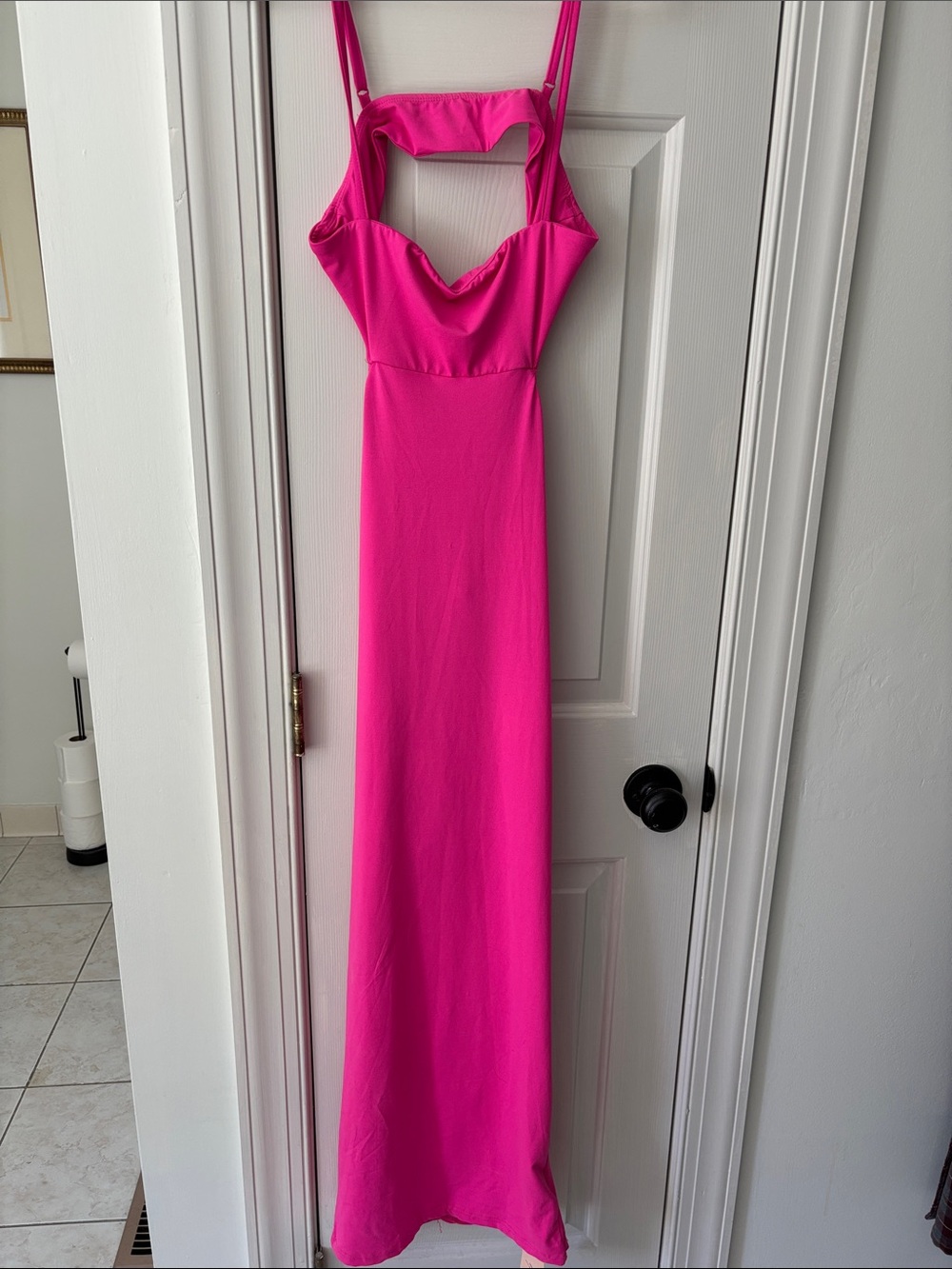 Backless Fuchsia Maxi Dress with Cutout Neckline